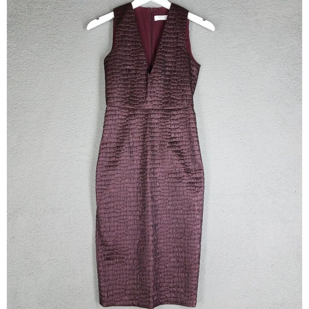 Hunter Bell Midi Dress Women's 2 Pencil Straight Burgundy Crinkle Cocktail Party
